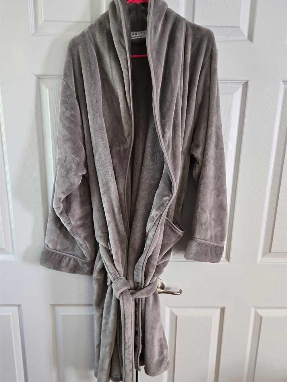 Wamsutta Plush Fleece Robe Gray L/XL Shawl Collar Belted Bathrobe Unisex